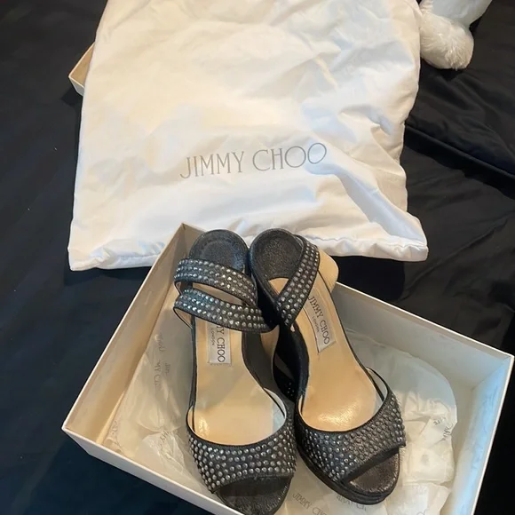 Jimmy Choo Studded Pablo Platform Wedges Metallic - Picture 3 of 10